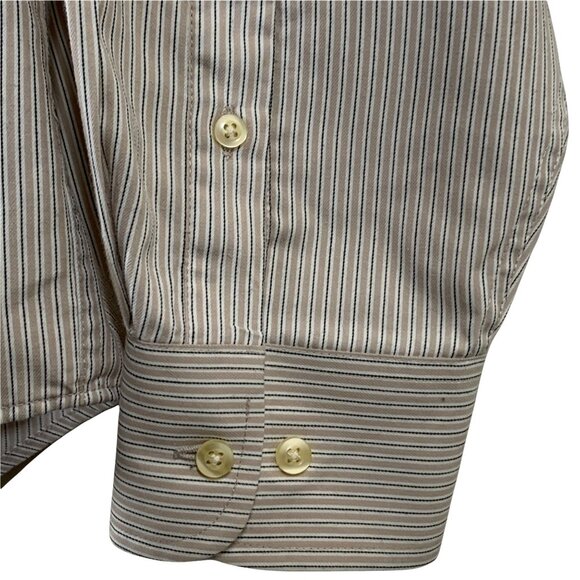 Chaps Mens Shirt Large 16-16.5 Tan Stripe Long Sleeve Button Down Wrinkle Free - Picture 6 of 7